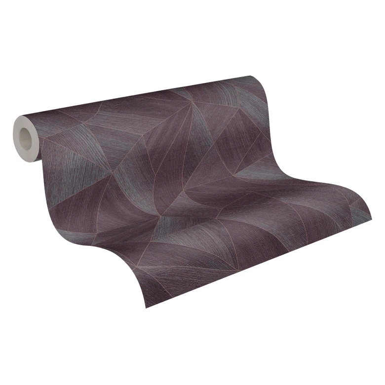 Geometric wallpaper in wood look violet - non-woven wallpaper with a modern texture 
