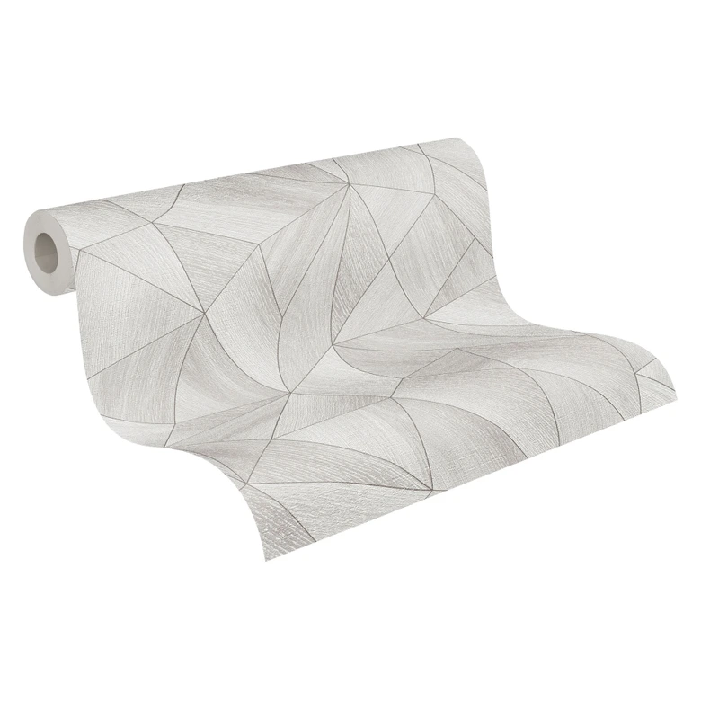Geometric wallpaper wood look light gray silver - non-woven wallpaper with texture  