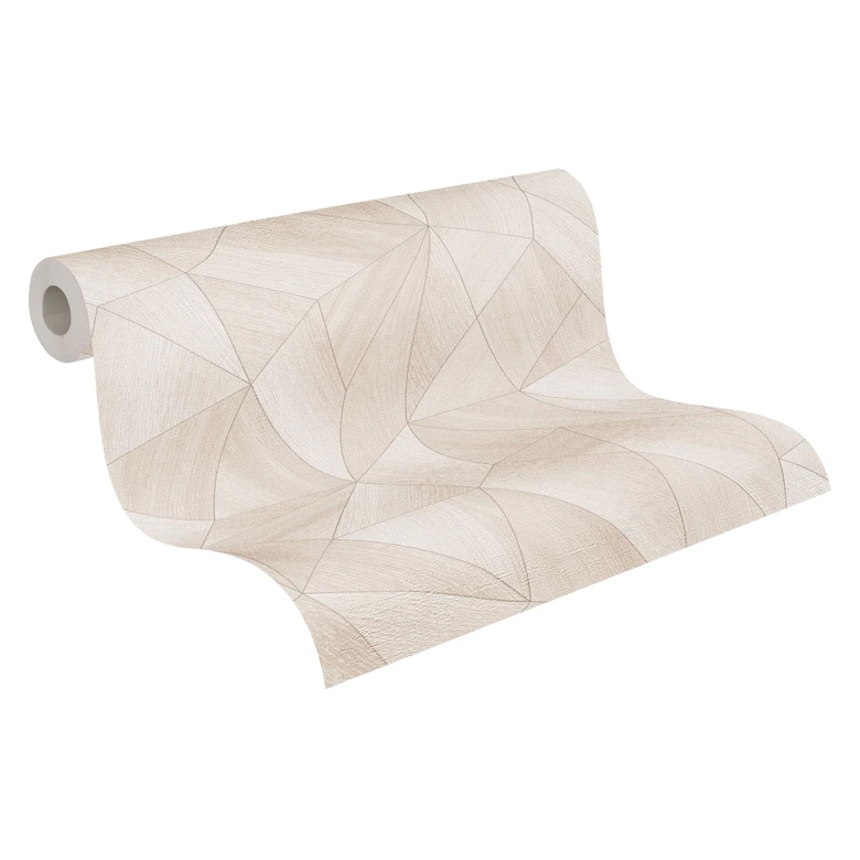 Geometric wallpaper wood look beige cream - non-woven wallpaper with texture 