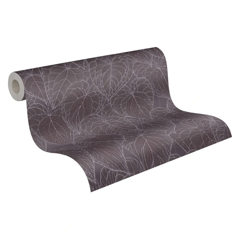 Leaves wallpaper dark gray purple - modern leaf pattern - Patterned Wallpaper  