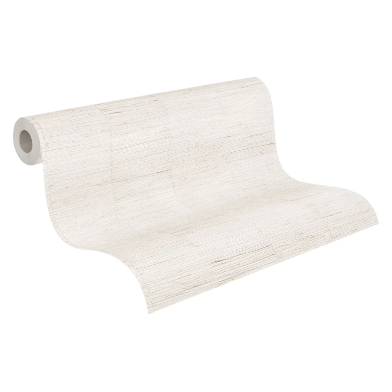 Textured wallpaper bast look cream beige - calm linen structure - non-woven wallpaper 