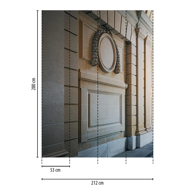 Klasyczna tapeta elewacyjna w kolorze piaskowego beżu - realistyczny motyw architektoniczny - tapeta z włókniny 