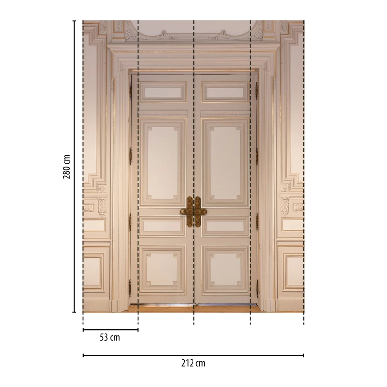 Wall Mural Double Door Baroque Beige - classic door wallpaper with ornament - non-woven wallpaper 3D 