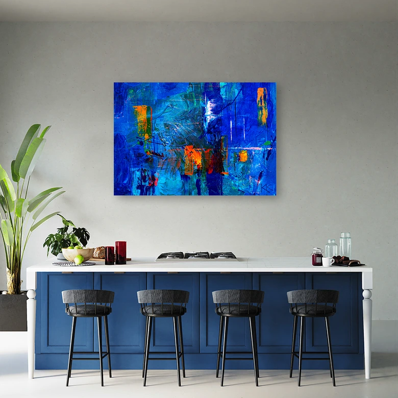 Leinwandbild, Blau Abstrakt wie gemalt 