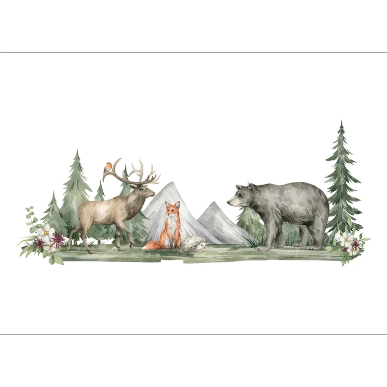 Fototapete Kinderzimmer ForestAnimals weiß grün - Vliestapete Designwalls 2 - 2,55 x 3,5 m 