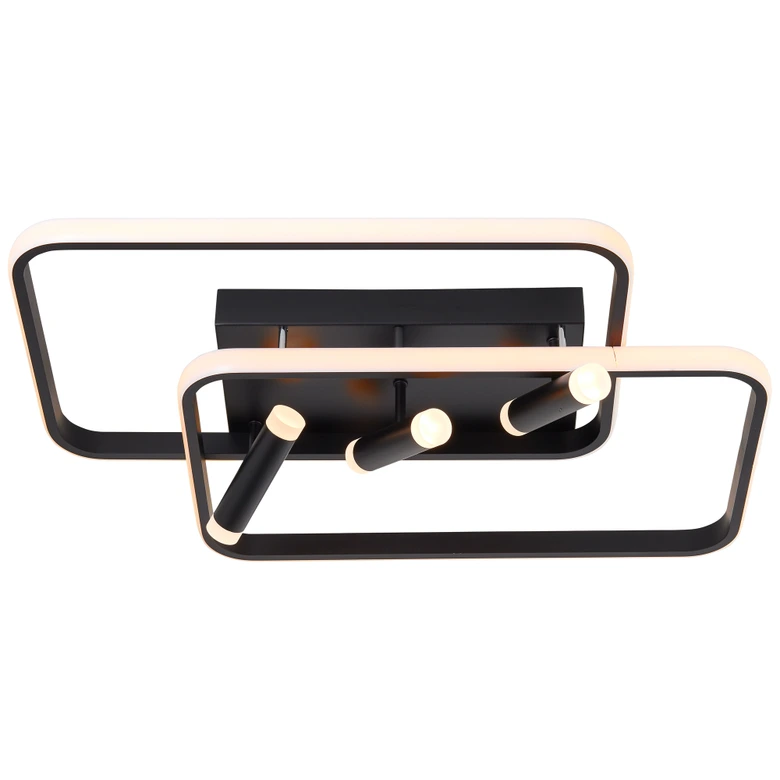 LED-Deckenleuchte Emilio, schwarz, 66 x 45,2 cm, dimmbar 