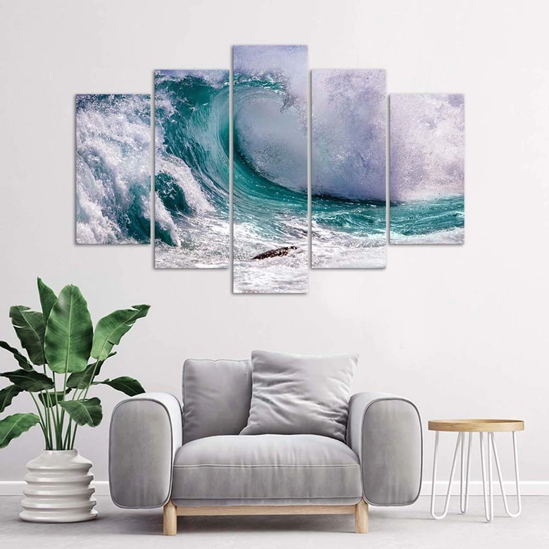 Leinwandbild 5 teilig, Natur Welle Meer 
