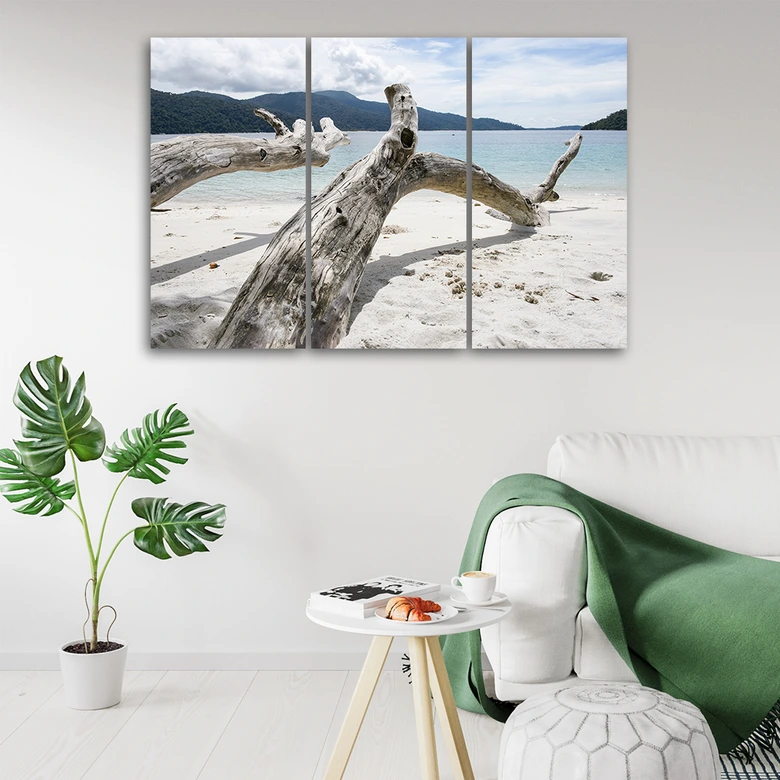Leinwandbild 3-teilig, Meer Sand Strand Baum 