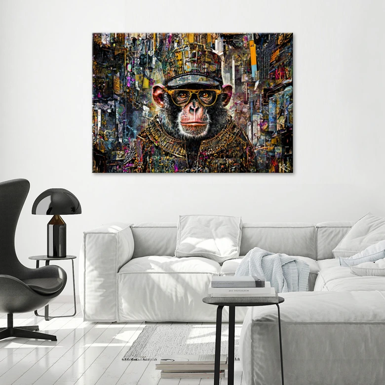 Leinwandbild, Affe mit bunten Akzenten 