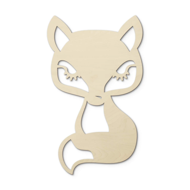 Väggdekorationer i trä poppel - djur räv sittande 
