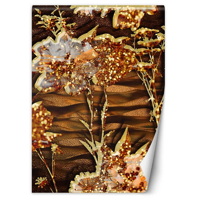Fototapete, Blumen aus Goldbrokat 