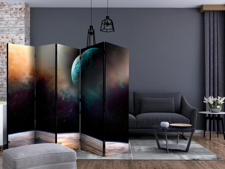 Paravent, Raumteiler freistehend, Trennwand - Like being on another planet II, 5-teilig - einseitig bedruckt - 225x172 cm 