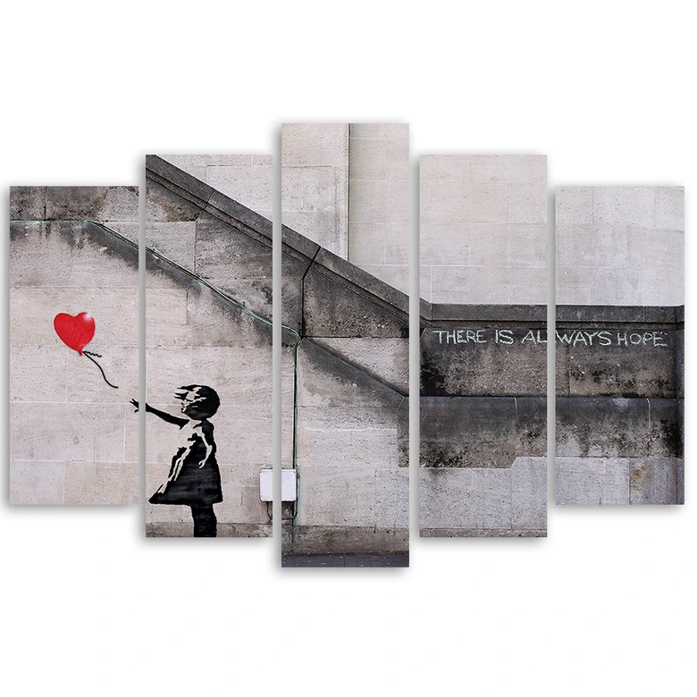 Leinwandbild 5 teilig, Banksy Ballon-Mädchen 