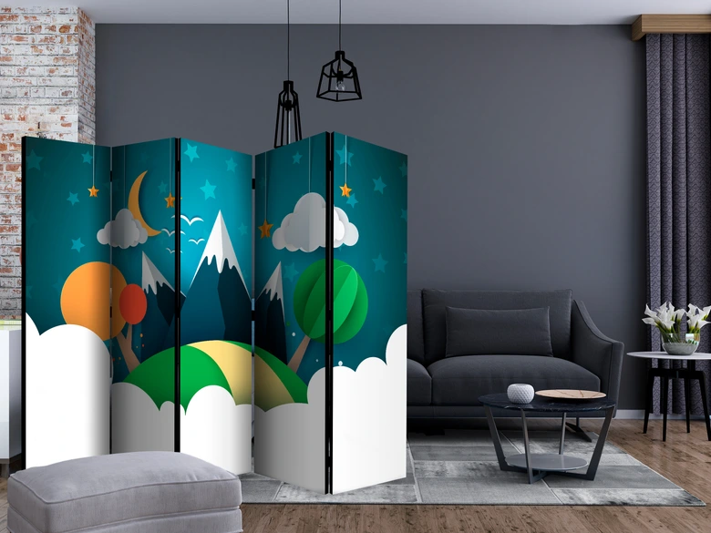 Paravent Séparation de pièce - Petit voyageur , 5 pièces - 225x172 cm 