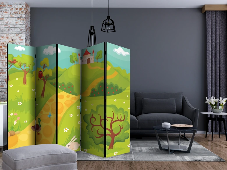 Paravent Séparation de pièce - Un chemin vers un château magique , 5 pièces - 225x172 cm 