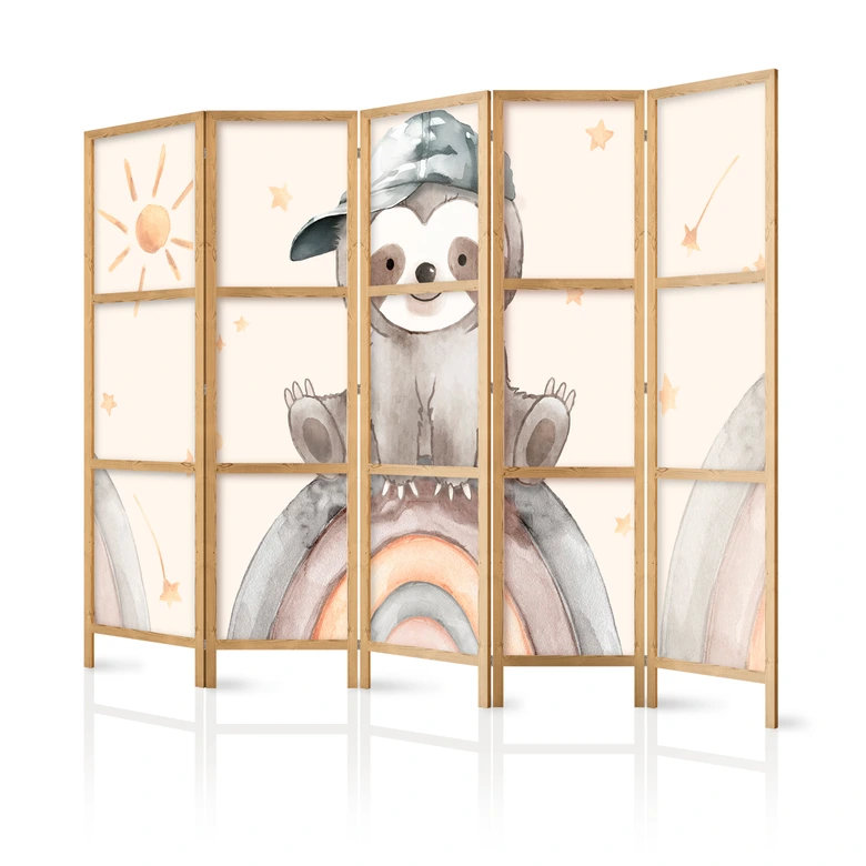 Japanischer Paravent, Raumteiler freistehend, Trennwand - Happy Sloth 