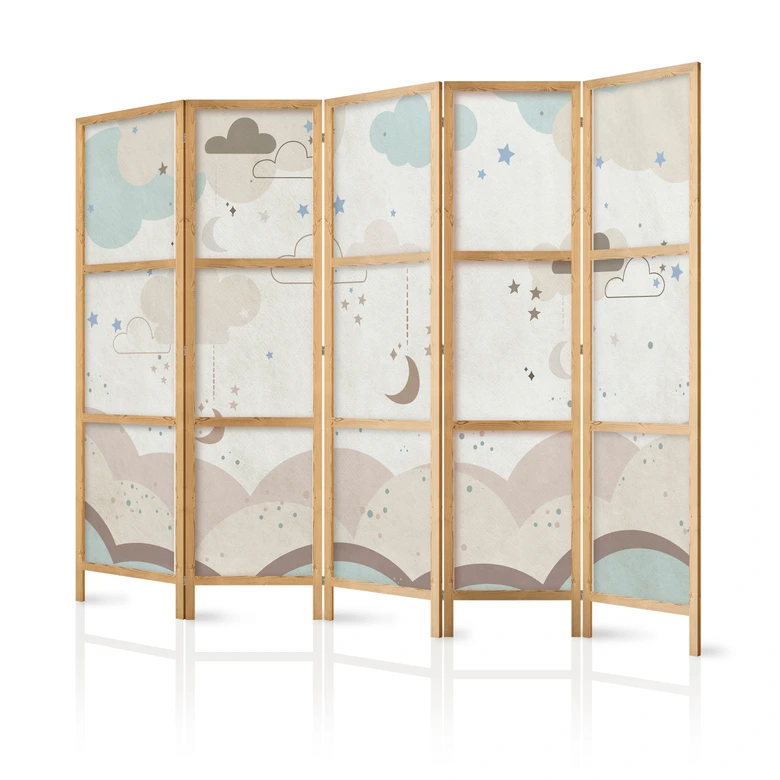 Japanischer Paravent, Raumteiler freistehend, Trennwand - Cloudy Night Sky 