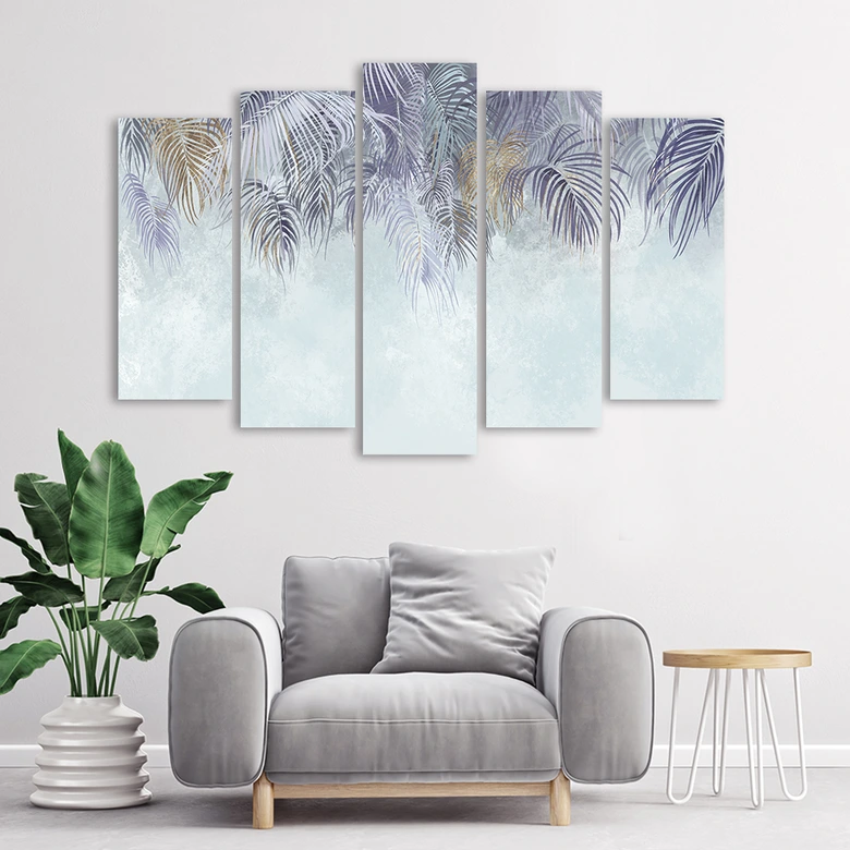Leinwandbild 5 teilig, Palmenblätter 