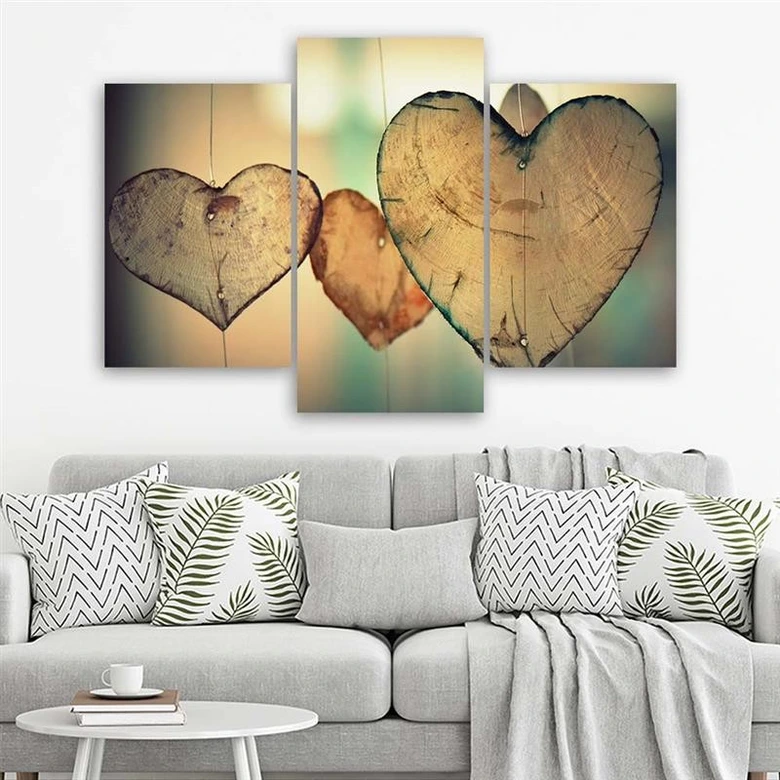 3-delt lærredstryk Heart Wood Love Retro 