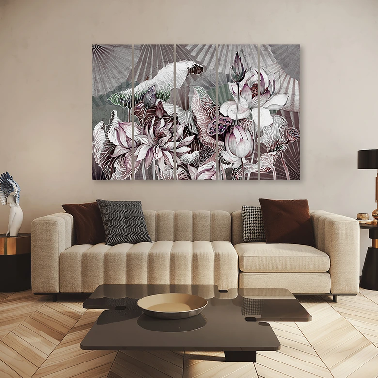 Leinwandbild 5 teilig, Heilige Lotos und Fanter 