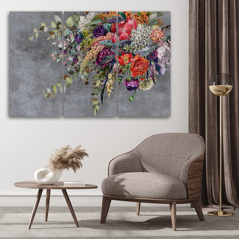 Leinwandbild 3 teilig, Blumenstrauß 