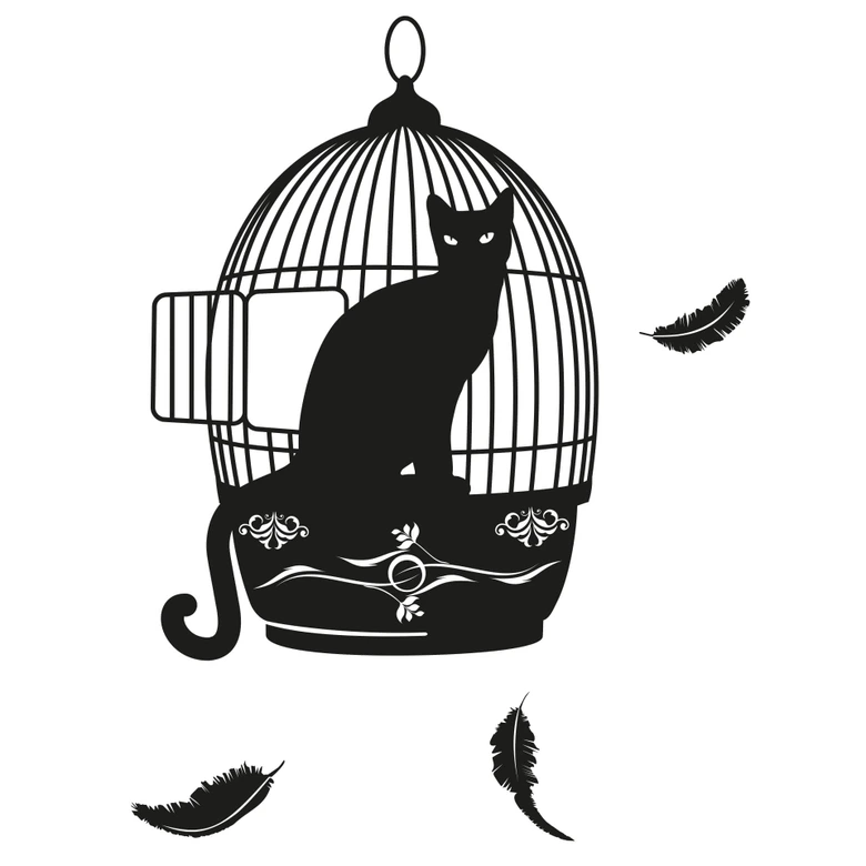 Wandtattoo Vogelkäfig mit Katze 