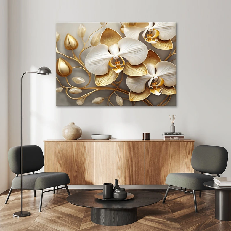 Leinwandbild, Orchidee glamourös gold 