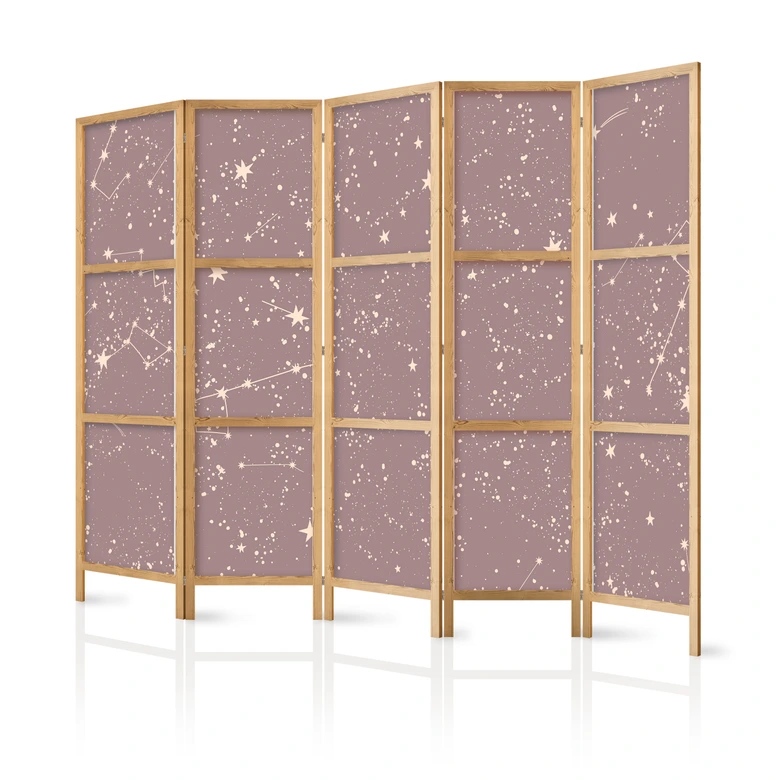 Japanischer Paravent, Raumteiler freistehend, Trennwand - Night Sky in Pastel Shades 
