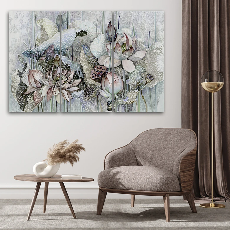 Leinwandbild 3 teilig, Saint Lotos Blumen 