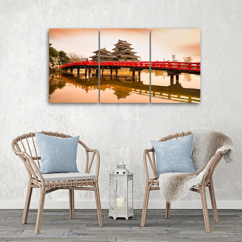Leinwandbild 3-teilig, Japan Brücke Bäume Natur 