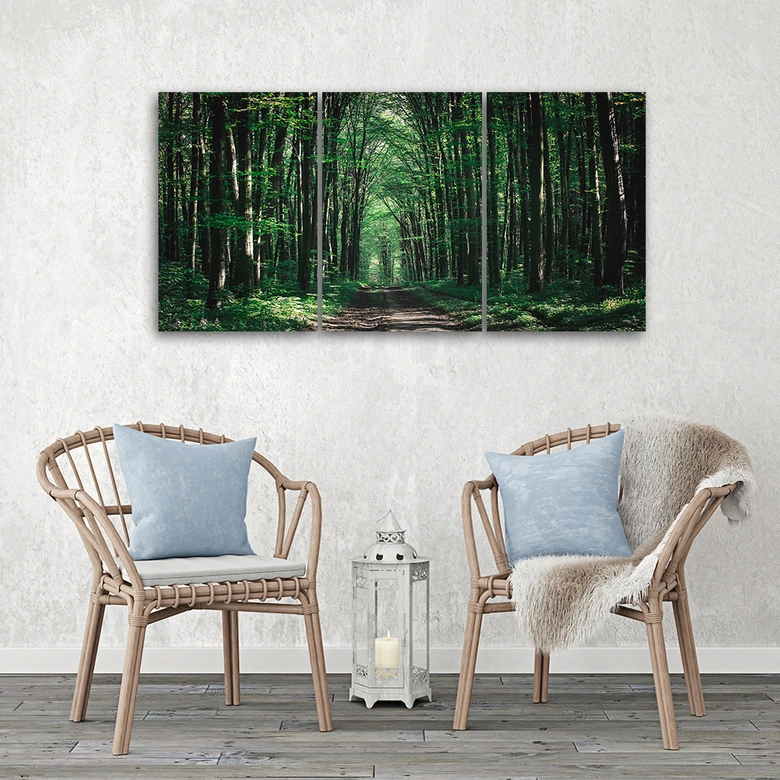 Leinwandbild 3-teilig, Waldgrün Natur 