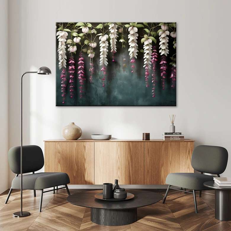 Canvasbillede, Hængende blåregnblomster 