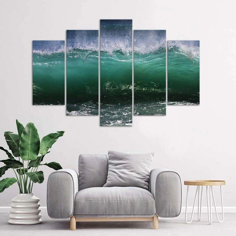 Leinwandbild 5 teilig, Meereswelle Türkis 