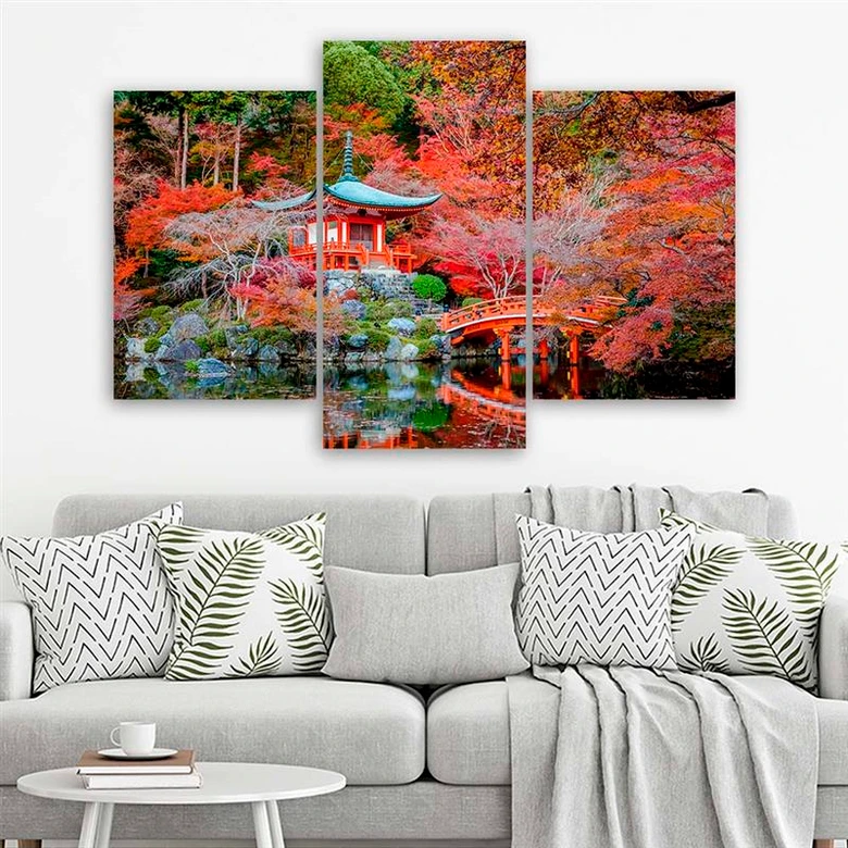 3-delige canvasprint, Japan rood landschap 