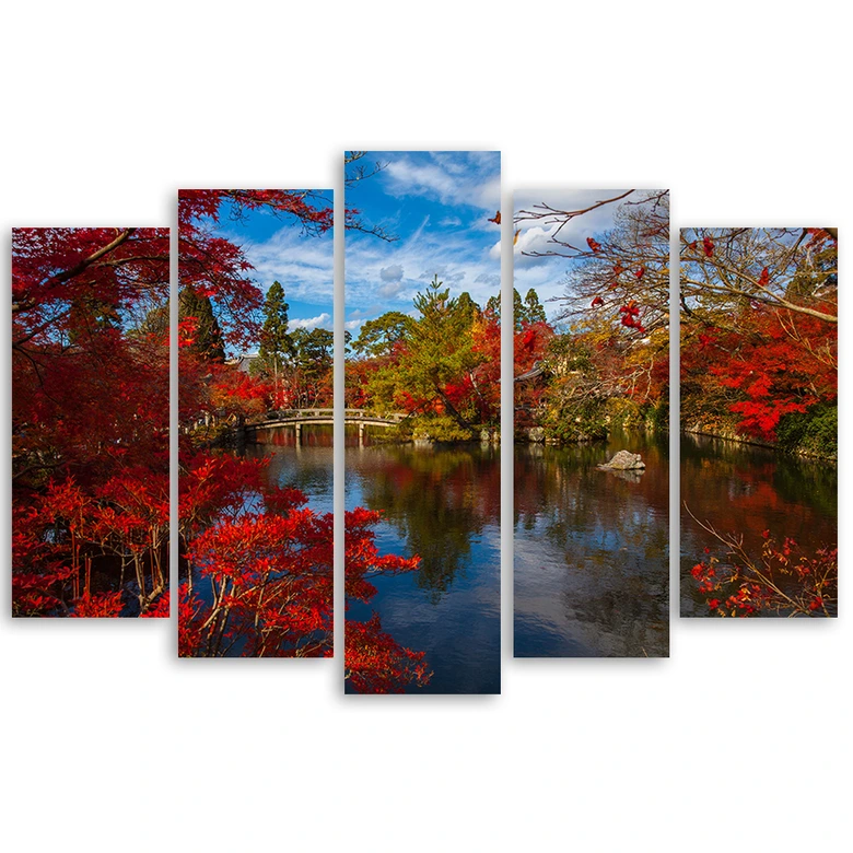 Leinwandbild 5 teilig, Japanische Gartenlandschaft 