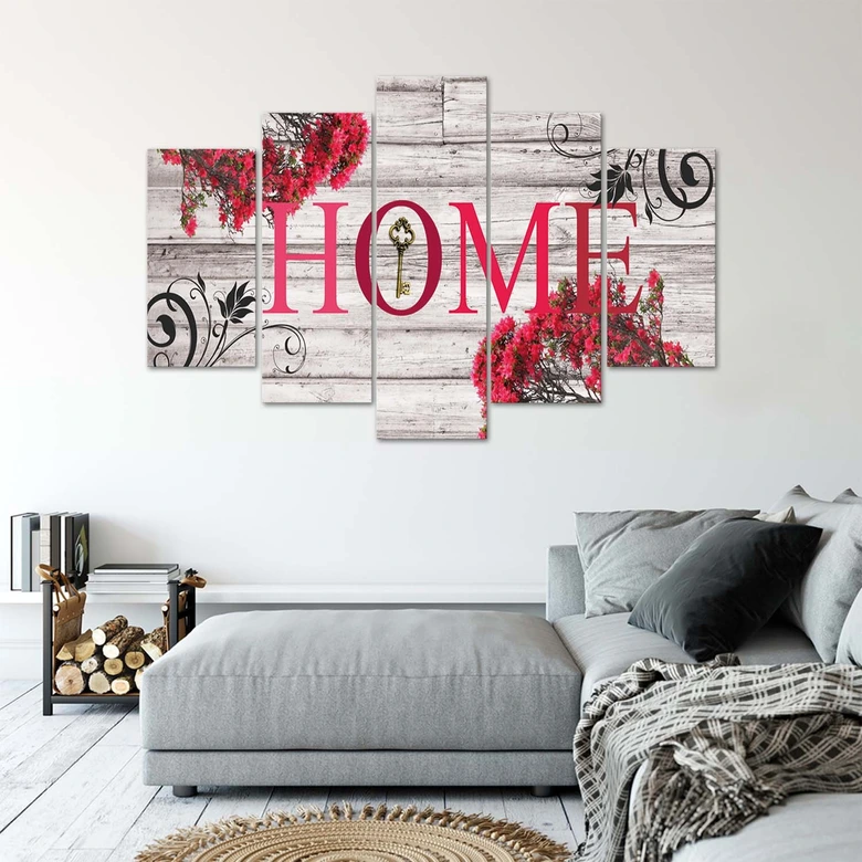Leinwandbild 5 teilig, Home Holz Retro Rot 