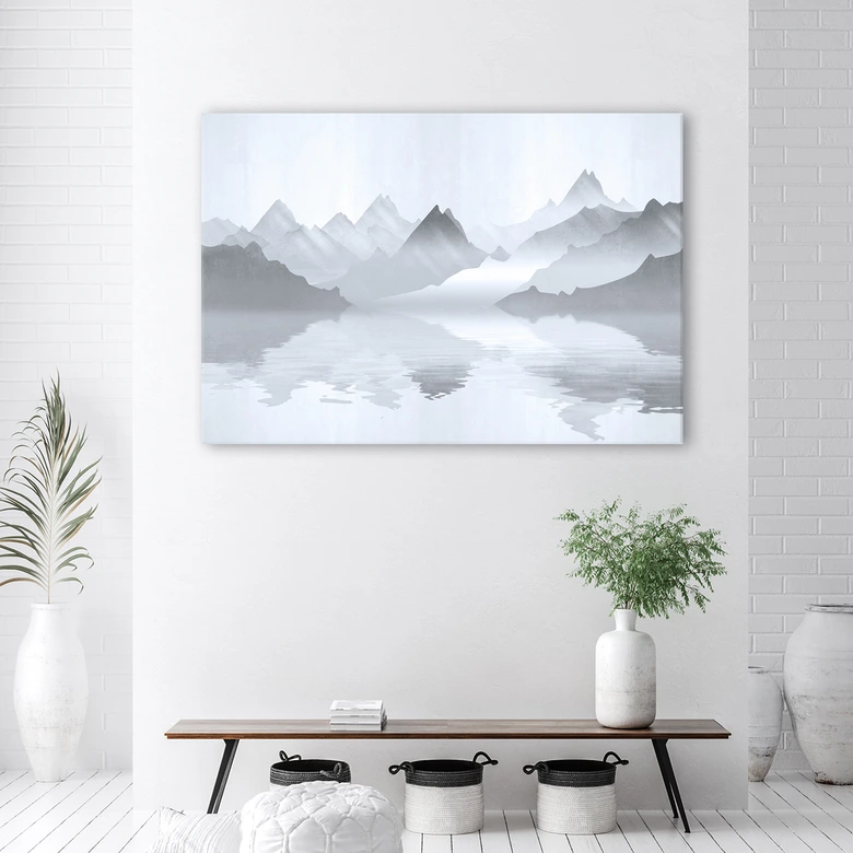 Canvasbillede, Abstraktion af bjerge ved havet 