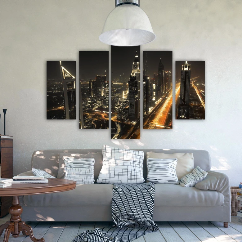 Wandbild 5-teilig, Dubai at Night Stadt Panorama 