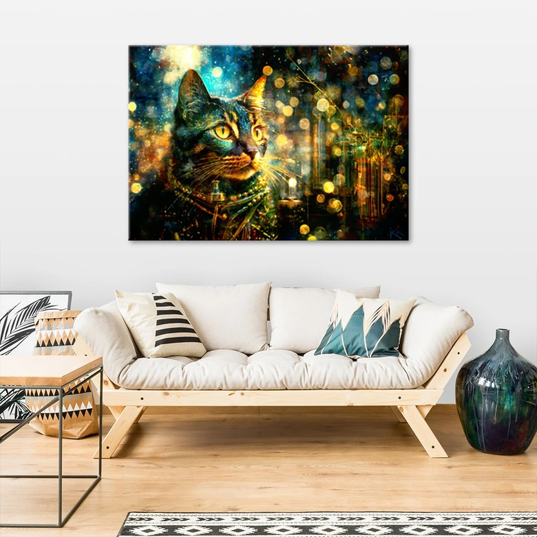 Canvasbillede, Kat på abstrakt baggrund 