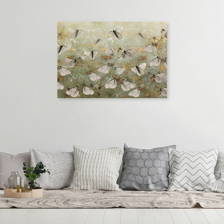 Leinwandbild, Boho Schmetterlinge in der Wiese 