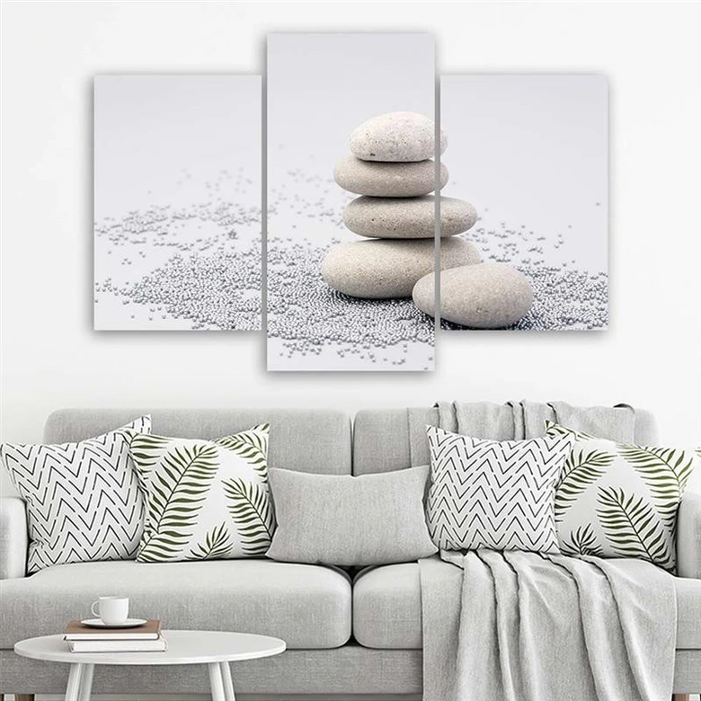 Leinwandbild 3-teilig, Steine Zen Beige 