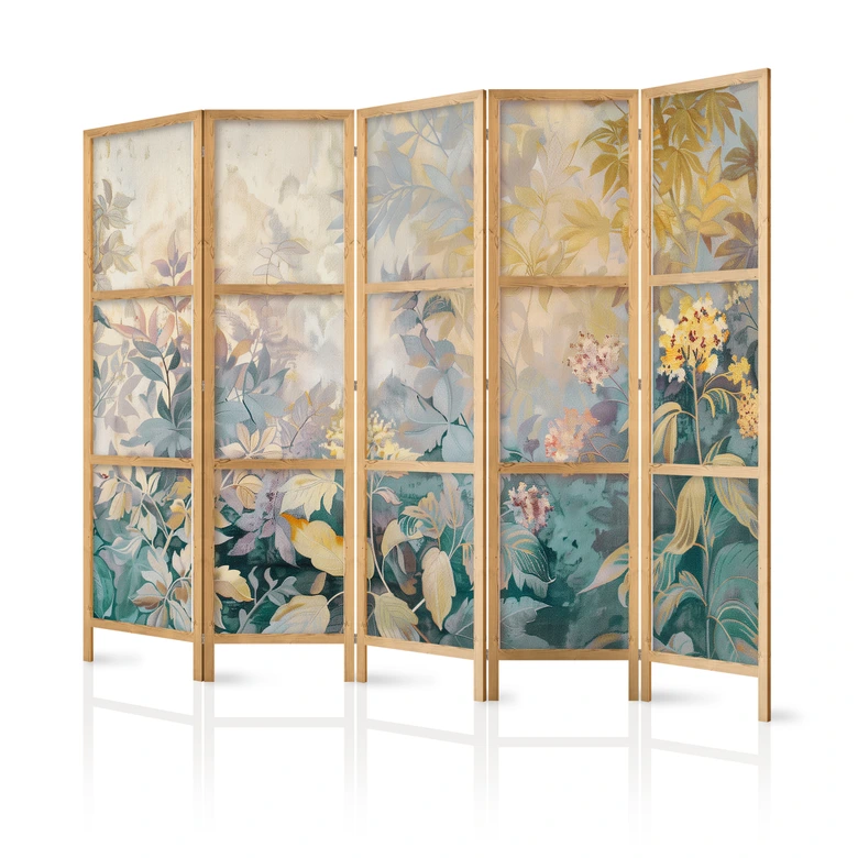 Japanischer Paravent, Raumteiler freistehend, Trennwand - Tapestry Pattern with Meadow and Flowers 