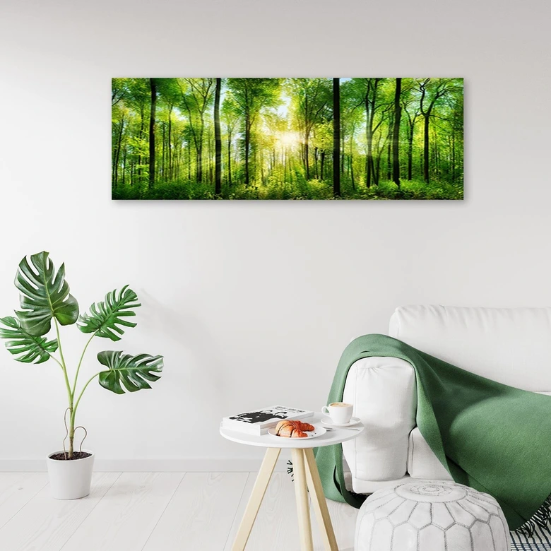 Leinwandbild, Sonnenschein im Wald Landschaft 