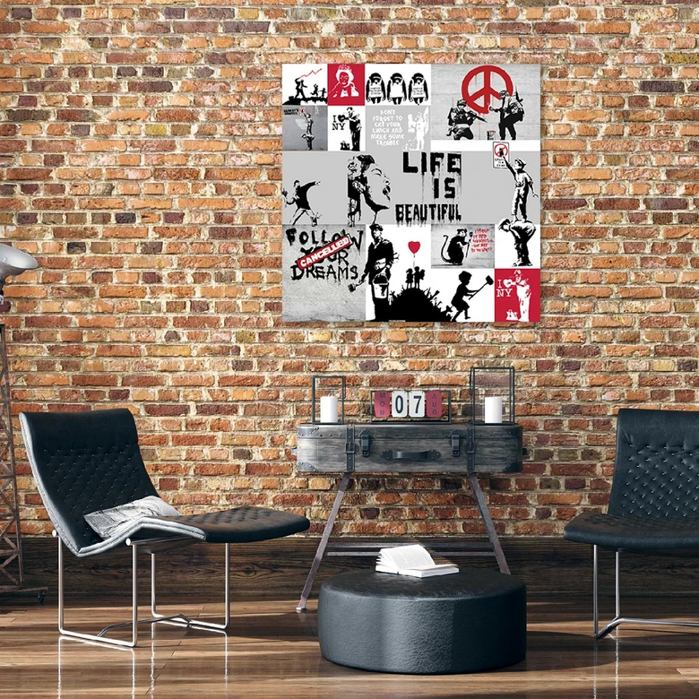 Tableau sur toile, composition Banksy graffiti 