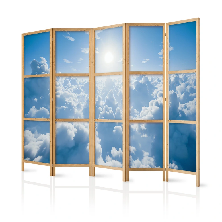 Japanischer Paravent, Raumteiler freistehend, Trennwand - Heavenly Calm: Warm Rays of the Sun 