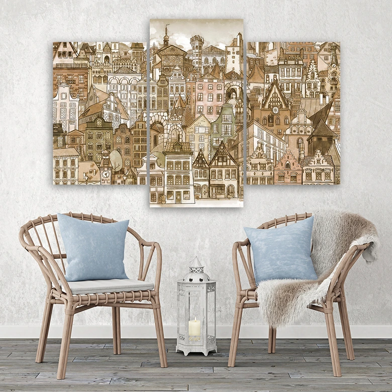 Leinwandbild 3 teilig, Fröhliche Stadt 