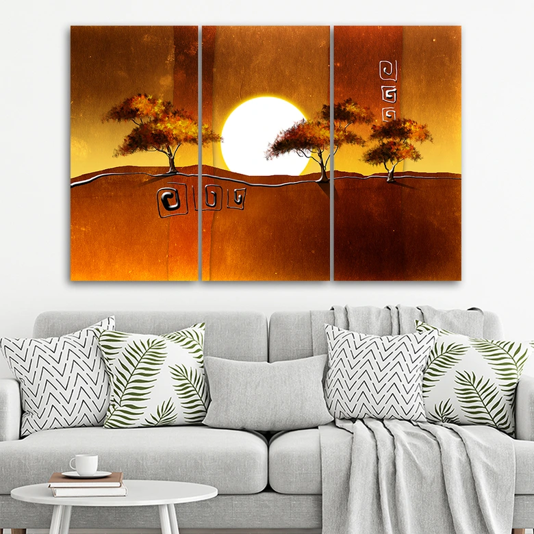Leinwandbild 3-teilig, Afrika Baum-Landschaft 