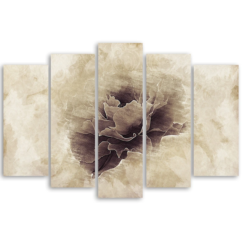 Leinwandbild 5 teilig, Rose Flower Vintage Beige 
