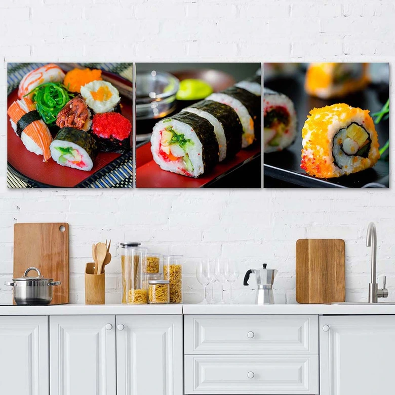 3-delige canvas print, sushi eten 