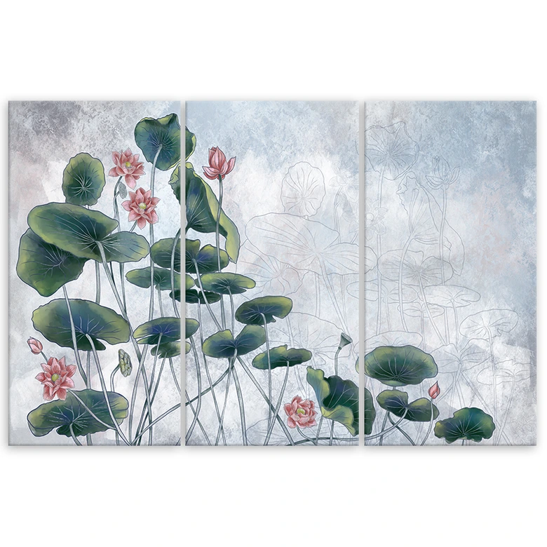 Leinwandbild 3 teilig, Rote Wasserlilie 